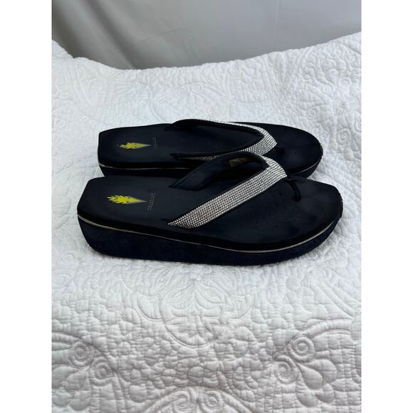 Volatile Women Black Rhinestone Wedge Vacation Beach Pool Summer Sandals Size 10 - Picture 10 of 11